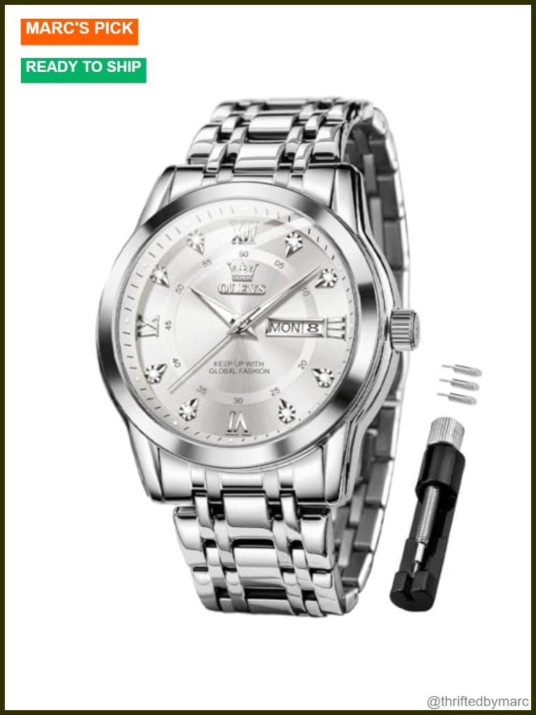 Business Diamond Easy Read Mens Wristwatch  Analog Luxury Stainless Steel